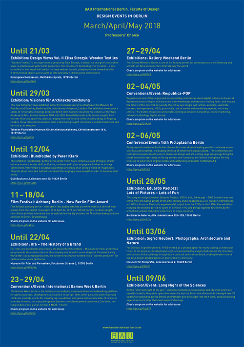 Design Events März-Mai 2018